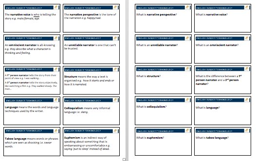 A quick freebie for #teamenglish as I'm in school until late: terminology flash cards (additions for new spec). tinyurl.com/terminologyfla…