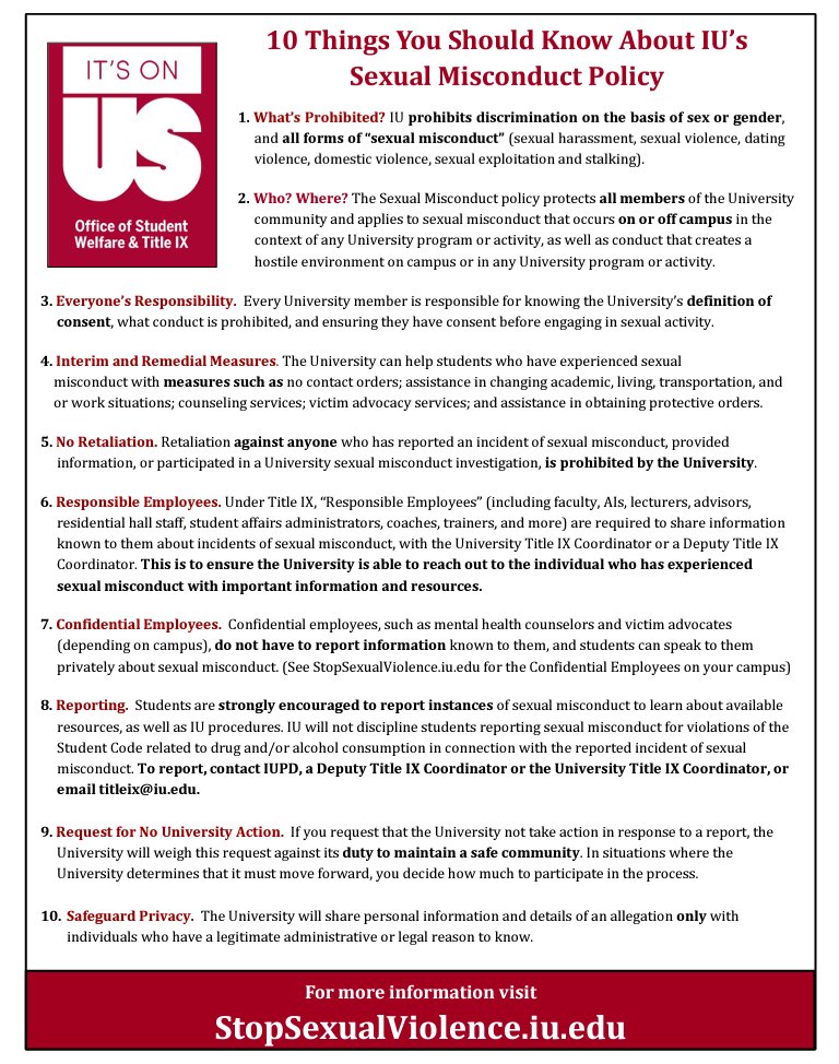 SChaleunphonh's tweet photo. Top ten things you ought to know about @IUSoutheast sexual misconduct policy. #IUStrong #ItsOnUs #IUS20 https://t.co/v1FCoWwBJB