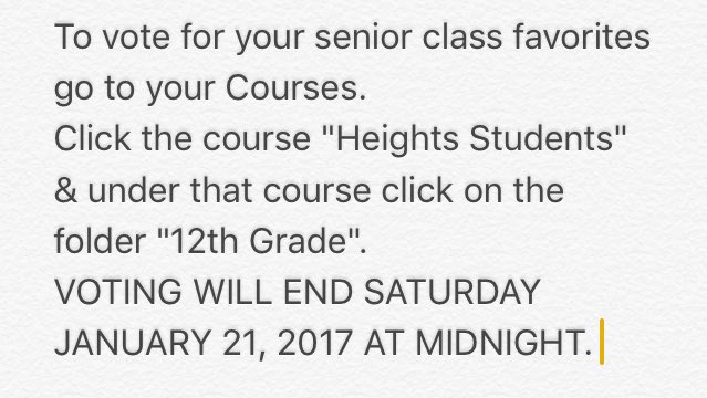 HeightsHS2017's tweet photo. Also, Voting for senior class favorites are up on the hub. To access to the voting polls read the image below! 😊 @ghostofHHS https://t.co/hEnWz6oUXH
