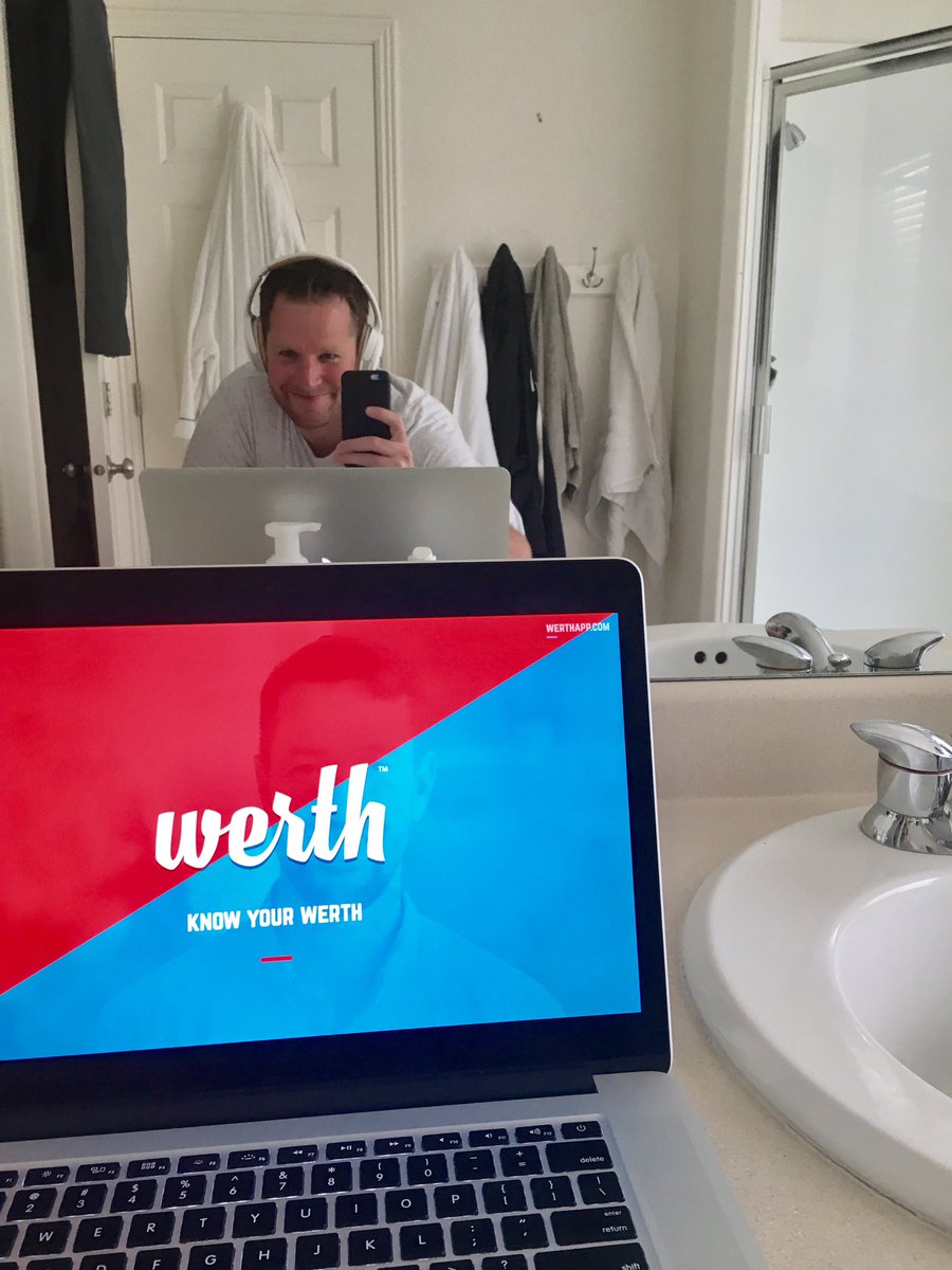 werth_app's tweet photo. You don't talk to yourself in the mirror in the morning? Weird. Getting ready for my  @start_madness presentation. https://t.co/LQdIeADqJR