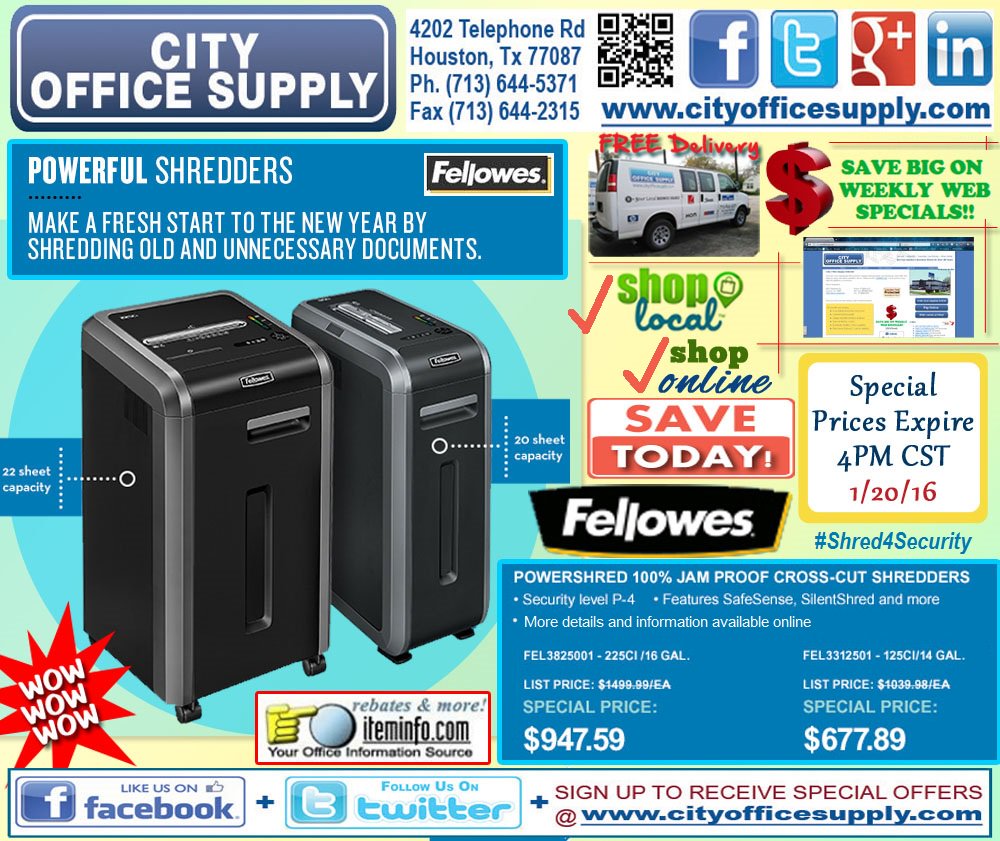 cityos's tweet photo. #ShredSecurely with @FellowesInc Powershred 100% #JamProof #CrossCut #Shredders #WeeklyWEBSpecial @cityos -> https://t.co/32gg2aaE0m https://t.co/Jnm5ggdLc0