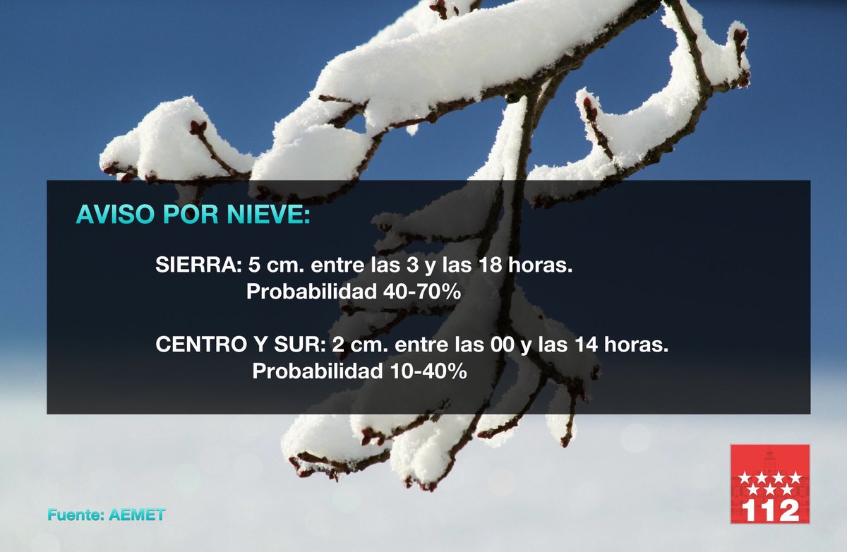 MariaJoseCappa's tweet photo. ⚠️@112cmadrid activa el Plan de Inclemencias Invernales para mañana por riesgo de nevadas. En #Navalcarnero se está esparciendo sal https://t.co/AlcroDjZpZ