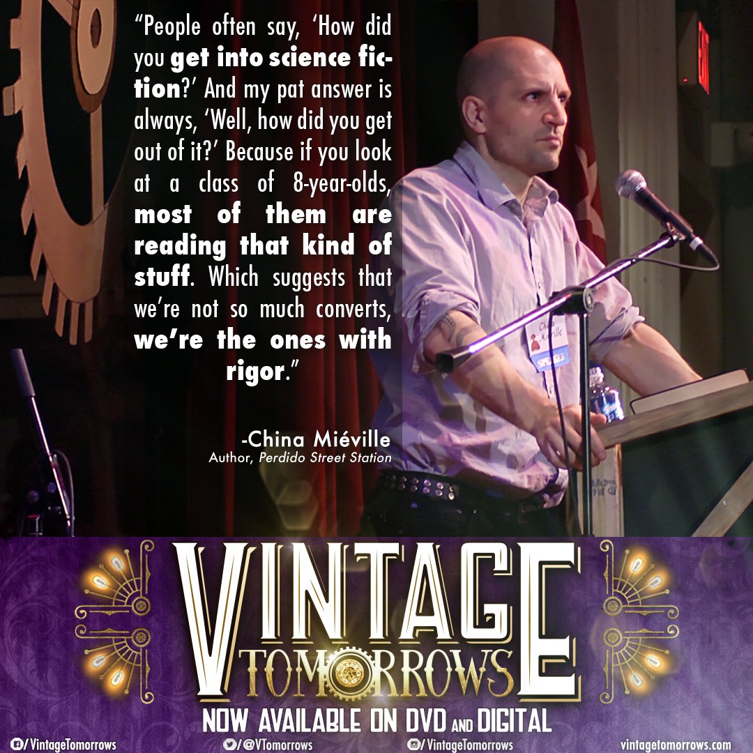 VTomorrows's tweet photo. #vintagetomorrows 2016 retrospective: Top 10 twitter quote cards - #1: Author China Miéville #chinamieville https://t.co/FH69nPXVjq