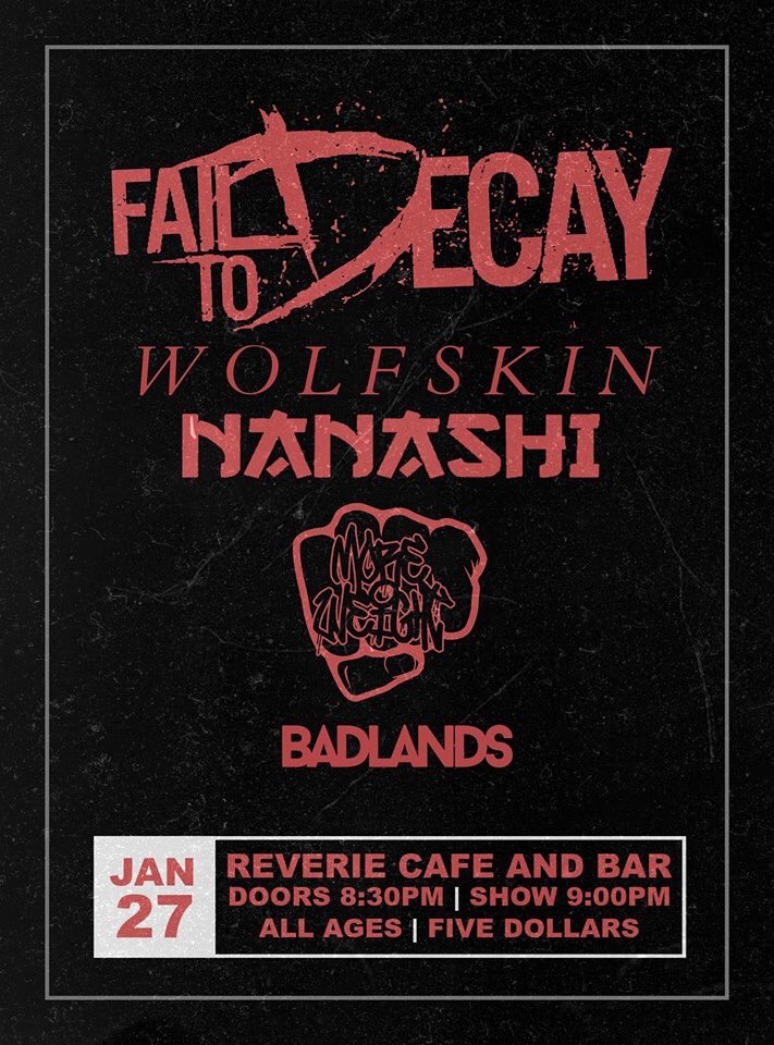 wolfskinsd's tweet photo. JAN 27TH | MINNEAPOLIS, MN
 
@failtodecay 
@nanashiMN 
@MoreWeightHC 
@BadlandsMN https://t.co/5hWwUOqEej