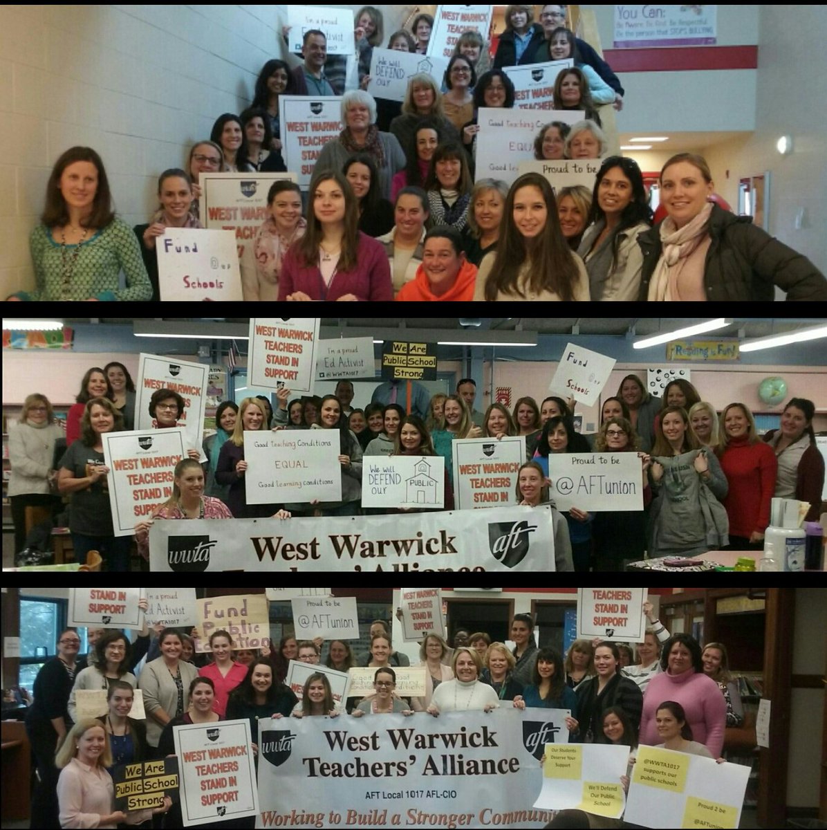 WWTA1017's tweet image. @WWTA1017 Members rally for public education.

@AFTunion national day of action.
@rifthp #wwtapublicschoolstrong
@RIDeptEd @GinaRaimondo