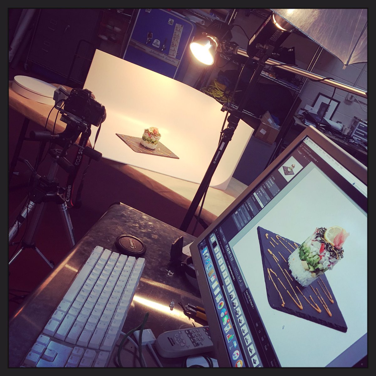 ErikBishoff's tweet photo. I was able to take advantage of the full height of the studio for #Sushi Tower. #topdownvideo #commercialphotography #studiophotography https://t.co/0ZHECJm8CN