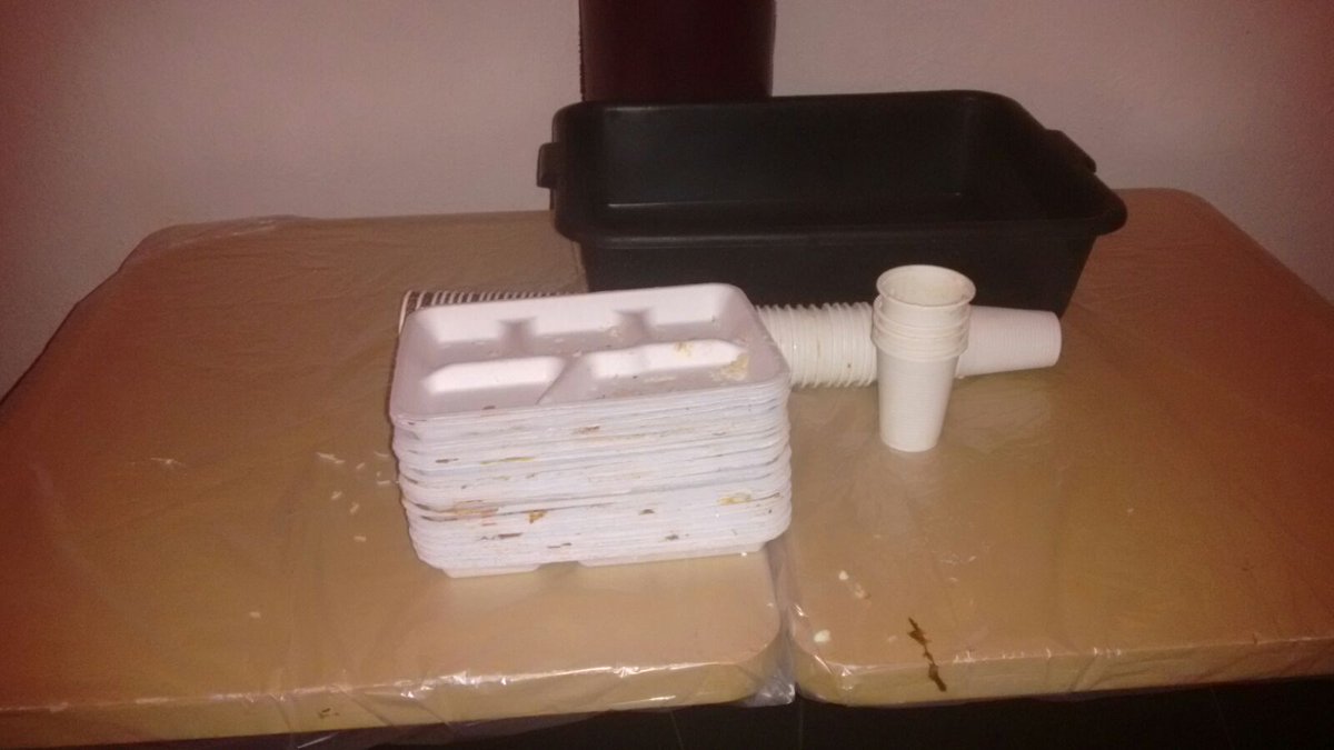TempleCouncil's tweet photo. Got feedback @ Town Hall re: reducing Sunday Feast garbage. Tried stacking used plates/cups in Govinda's!  Wow! Thanks Parama Gauranga Dasa! https://t.co/Iq07yECFDM