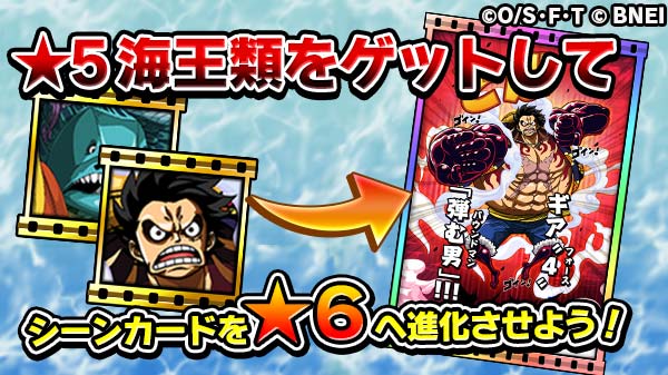 One Piece サウザンドストーム 海王類ミッション開催中 期間 1 30 月 23 59まで 期間限定ミッションをクリアすると 4 5 進化用 海王類シーンカードが獲得可能 この機にお気に入りのシーンカードを 6へ進化させましょう 詳細はゲーム内にて
