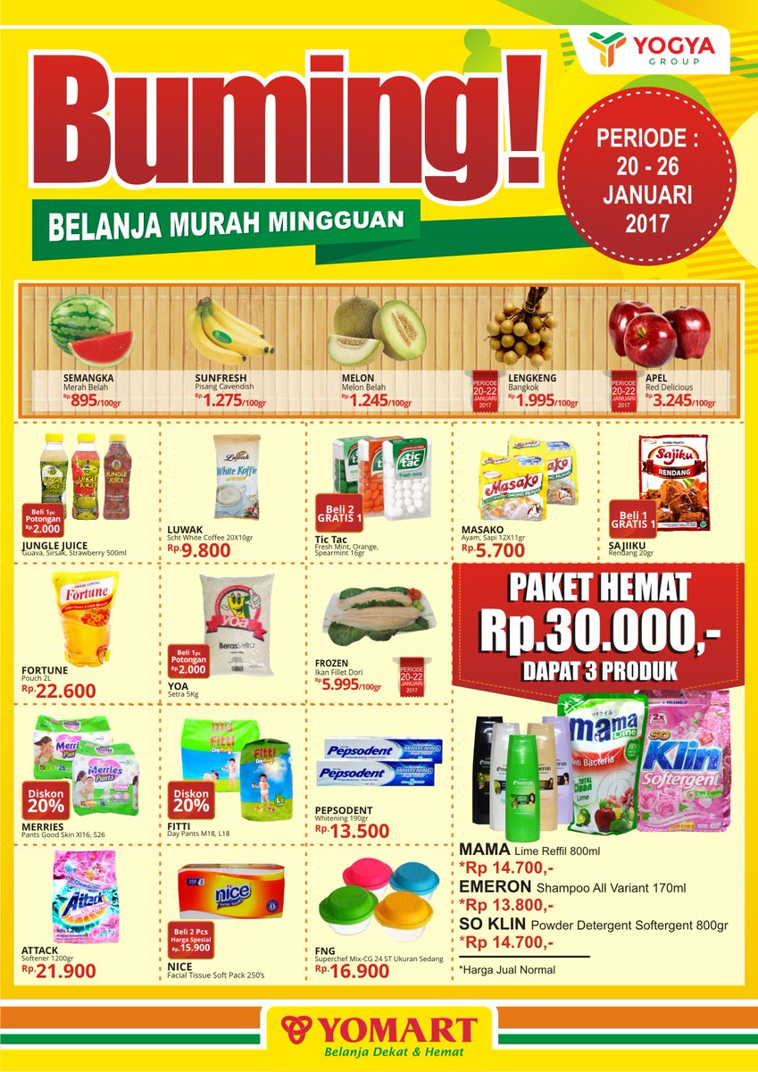 YomartOfficial's tweet photo. Hari Jum'at waktunya update promo #BUMING #YOMART Periode 20 - 26 Januari 2017!! π https://t.co/gnYMN1yGTn