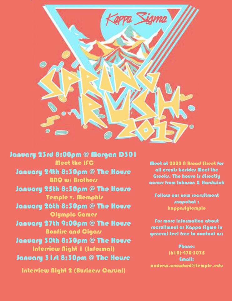 KappaSigmaTU's tweet photo. Rush starts next week in Morgan D301 @ 8pm on the 23rd! First event is at the house on the 24rd for a Meet the Brothers BBQ! #RushKΣ https://t.co/4DyalSbXDd