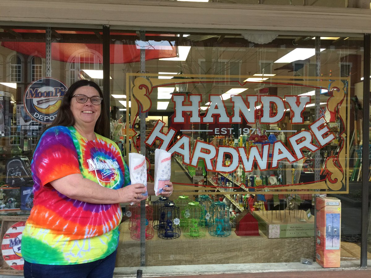 wherald's tweet image. Celebrate Nat'l Popcorn Day @HandyHardwareTN with Andy and Donna Willoughby "where the popcorn is always free and fresh!" @visitfranklin