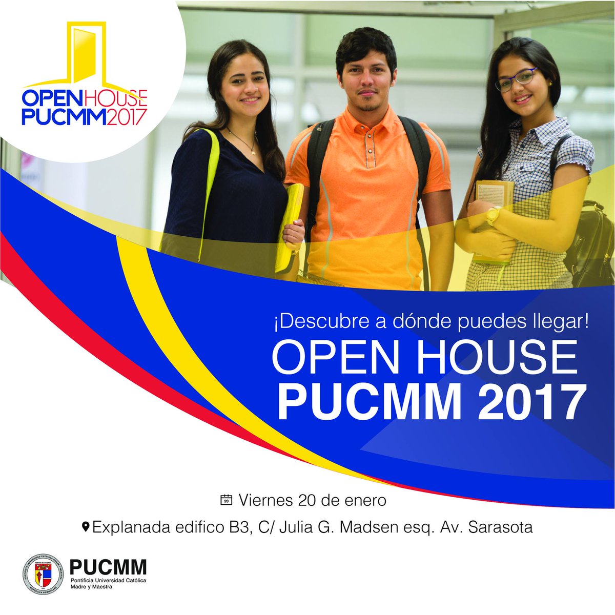 ADMPUCMM's tweet photo. Y tú, ¿ya elegiste? Conoce más sobre las carreras que ofrece la PUCMM en el #OpenHouse2017. Viernes 20 de enero, de 8:00 a.m. a 5:00 p.m. https://t.co/Eb4SRZNrCx