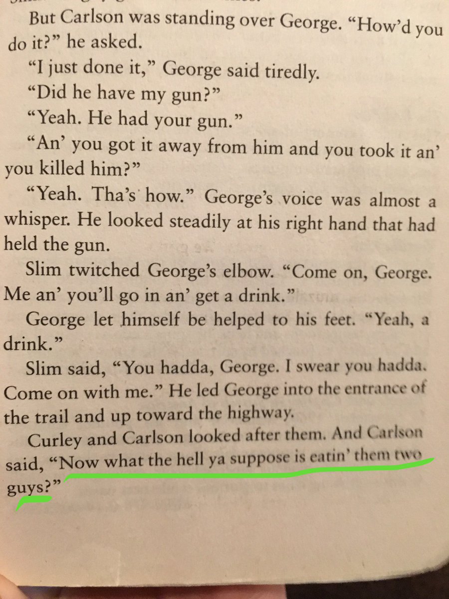 SammyAndrws's tweet photo. Curley and Carlson are just so lonely that they don't even comprehend that George just lost his best friend. #loneliness https://t.co/ieCQbhmb69