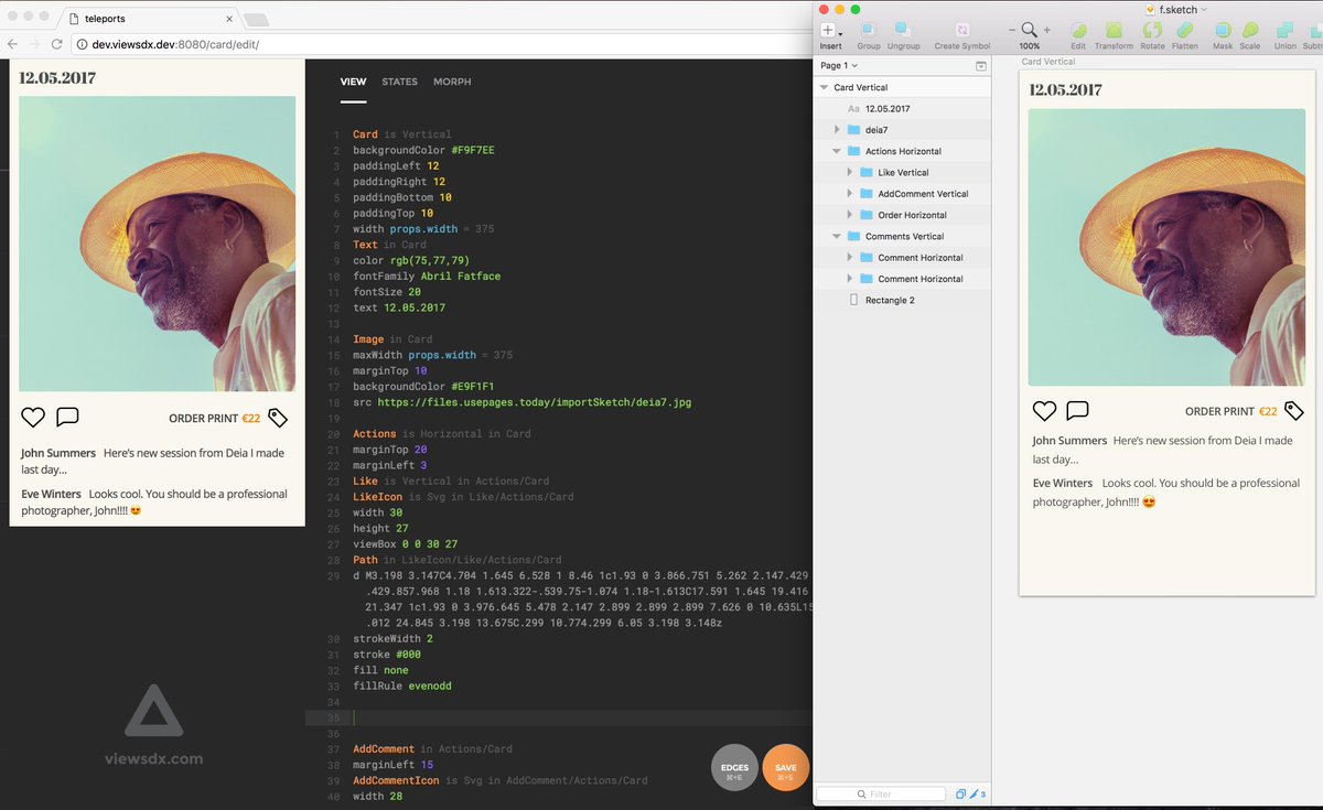 dariocravero's tweet photo. Import from #Sketch into #ViewsDX ✅. This is massive. Tutorial to follow ;) @uxtemple
Yes, this means you can morph them to @reactjs too! https://t.co/LwTGtLetYa