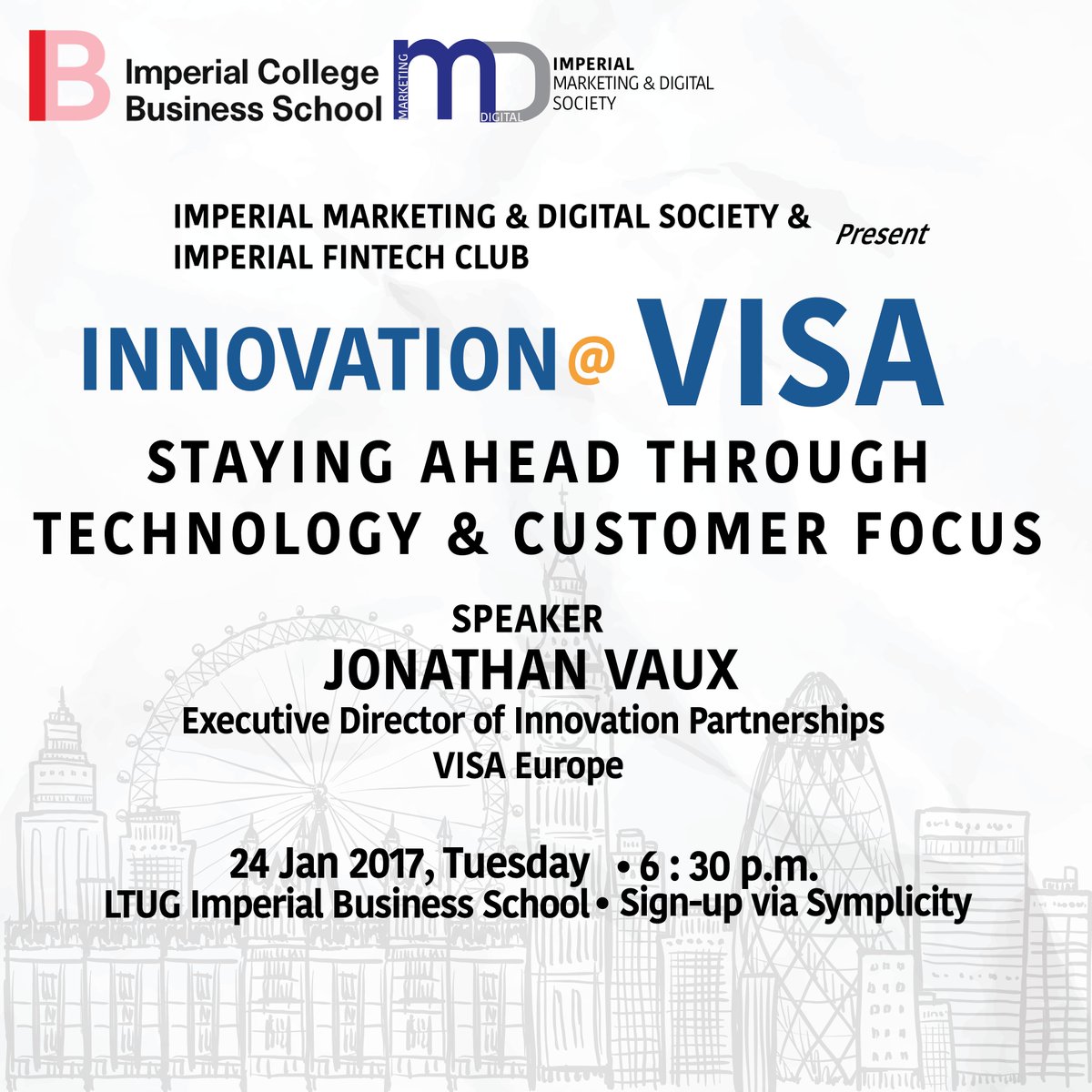ICBSMDS's tweet photo. Join us on Jan 24th to learn about how a company like #VISA pursues success through #tech &amp; #innovation! #DigitalTransformation @ImperialBiz https://t.co/Ugv2H2yDXg