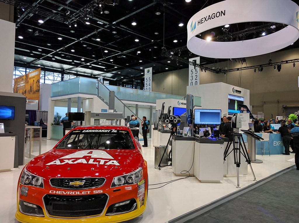HexagonMI's tweet image. A special thank you to @TeamHendrick for letting us display their #88 Axalta car in our booth at #IMTS2016! #NASCARHOF