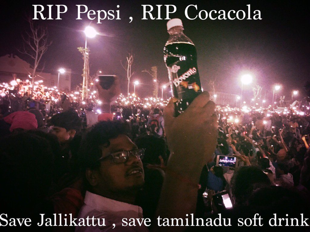 Manoj_Devadas's tweet photo. RIP Pepsi , Cocacola. Time to support Tamilnadu soft drinks. #jallikattu #savejallikattu #justiceforjallikattu https://t.co/njYDDjzblb