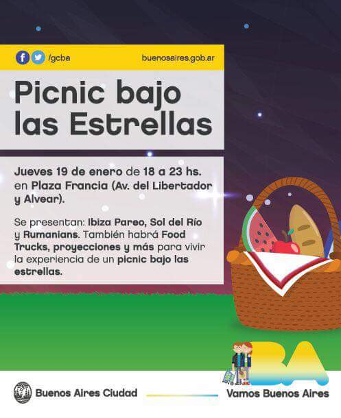 Te esperamos en el Picnic bajo las Estrellas en Plaza Francia! La entrada es libre y gratuita.