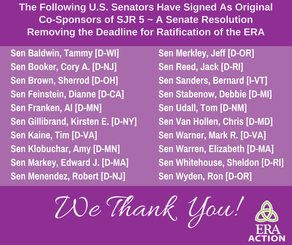 ERAAction's tweet photo. MANY THANKS! to the 20 Senate original co-sponsors of #SenBenCardin's #SJR5! @SenMarkey @SenatorMenendez @SenJeffMerkley @SenJackReed 🇺🇸 https://t.co/prtFyleNaX