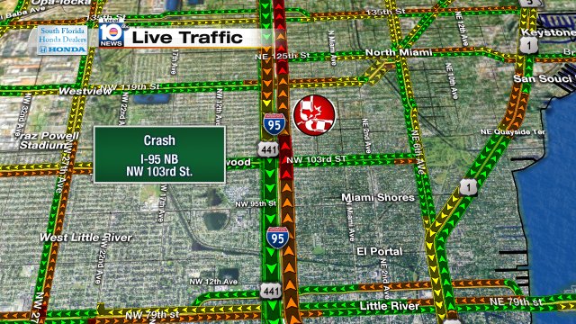 HIT & RUN CRASH: I-95 NB & NW 103rd St. Expect delays. #TRAFFIC #MIAMI https://t.co/uzsgpGZDVP