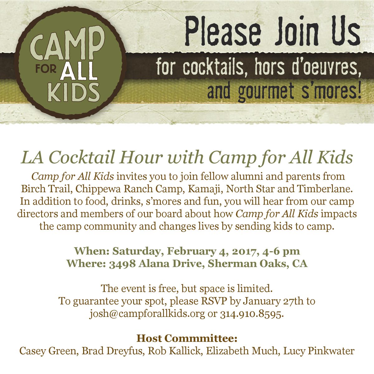 LA Alumni and families, join us on 2/4 for a <a href="/CampForAllKids/">Camp For All Kids</a> fundraiser! It is free to attend but space is limited. Hope to see you there!
