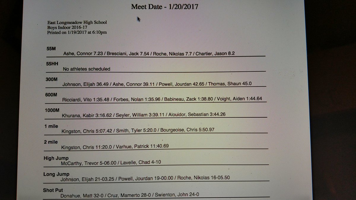 ELHSBoysTrack's tweet photo. Tomorrow's lineup. Remember, bus at 5:00pm. https://t.co/RTNTN7dzAI