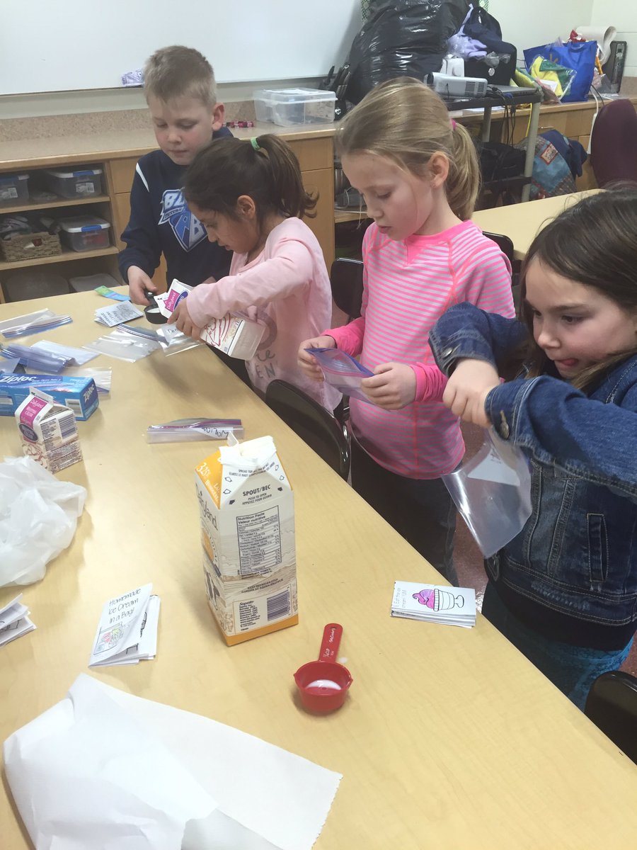misscdmiller's tweet image. "I can't believe this is science!!" -gr2a as they made homemade ice cream to see how "cooling" can change a material @stcatPB #science2