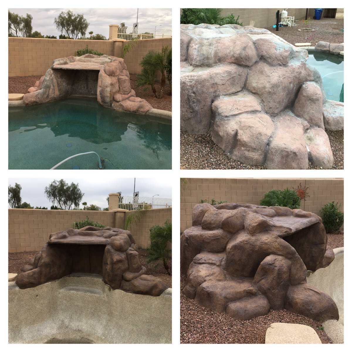 Sun Water Pools artificial waterfall re-staining.