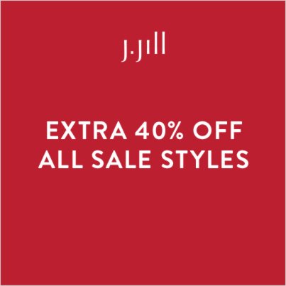 ShopRiverchase's tweet photo. Take an extra 40%* Off All Sale Styles at J.Jill
Thursday, 1/19 – Sunday, 1/29
*See an @JJillStyle  store associate for details. https://t.co/sYrK4VARAF