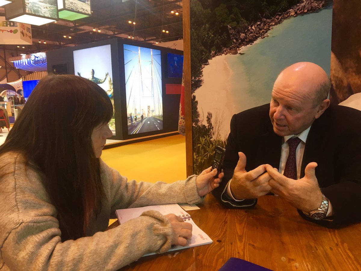 PRM_Global's tweet photo. Live at @fitur_madrid: Alain St.Ange is interviewed by @CGTNOfficial  and @EFEnoticias. https://t.co/v0JUZCzd1Q