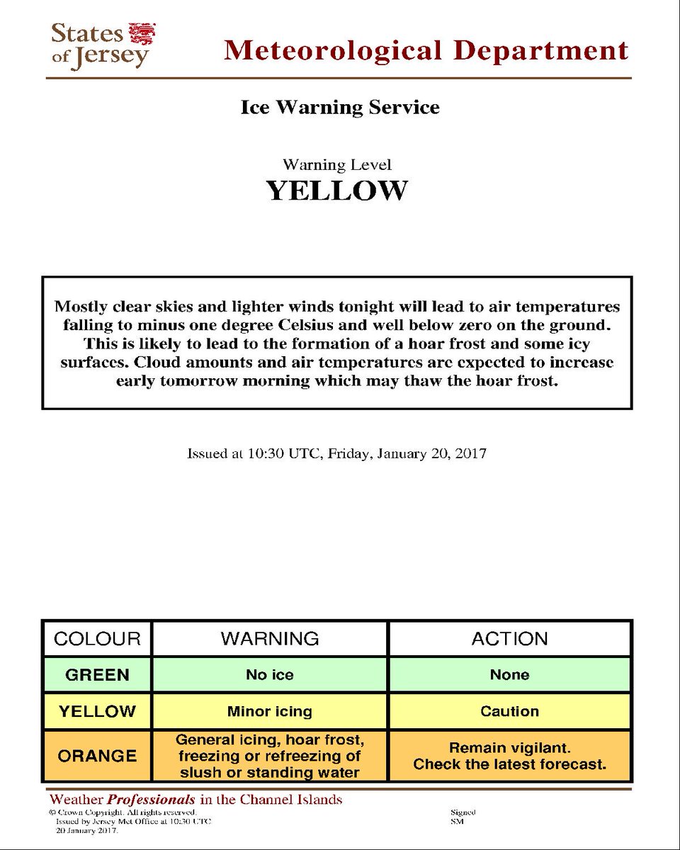 Ice warning issued for Jersey 10:30 UTC 