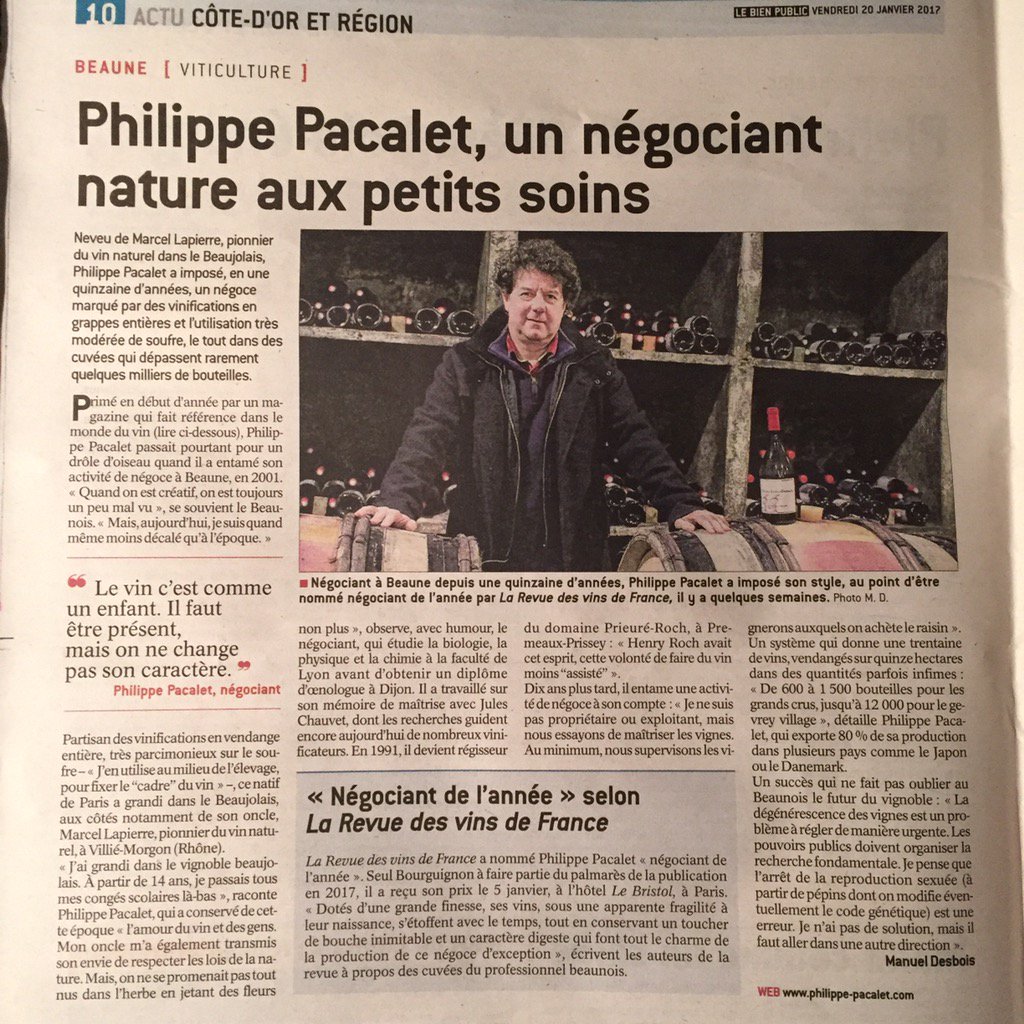 Philippe #Pacalet, négociant de l'année pour <a href="/LaRVF_mag/">La Revue du vin de France</a> à l'honneur dans <a href="/Lebienpublic/">Le Bien Public</a> ! #bourgogne #vin #vinnature