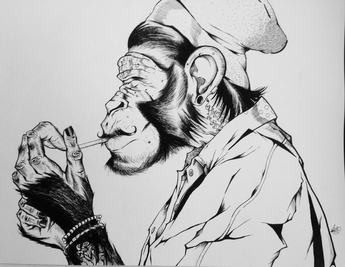 bonoboboulevard's tweet photo. It's a Hipster Friday! #beard #beardlife #tattoo #fashion #hipster #friday #art #illustration #penandink #beanie #chimpanzee #chimp https://t.co/77RfRXipm5
