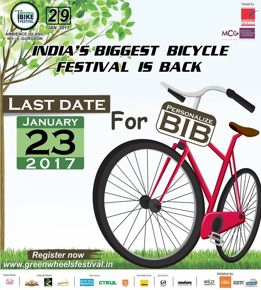 greenwheelsfest's tweet photo. Last date for Personalized BIBS. 
Register now: https://t.co/QcVyqEPbVh 
It's now or never!!
#GreenWheelsBikeFestival #Gurgaon #cycling https://t.co/1mWHHYYR5j