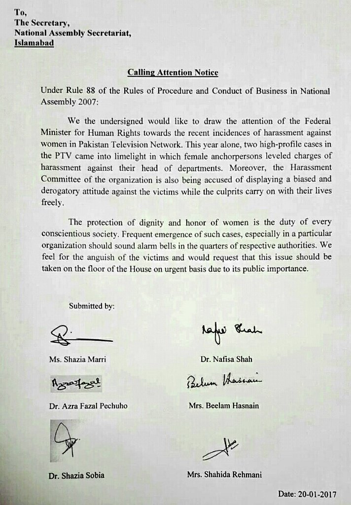 kashanakmal's tweet photo. Calling attn. Notice in NA agnst #HarassmentByShorish in #PTV &amp;  #Inquiry cmte's #FilthyPlay
#SupportTruth  👍
@TenzilaMazhar @yashfeenjamal https://t.co/7n9uA0dZOl