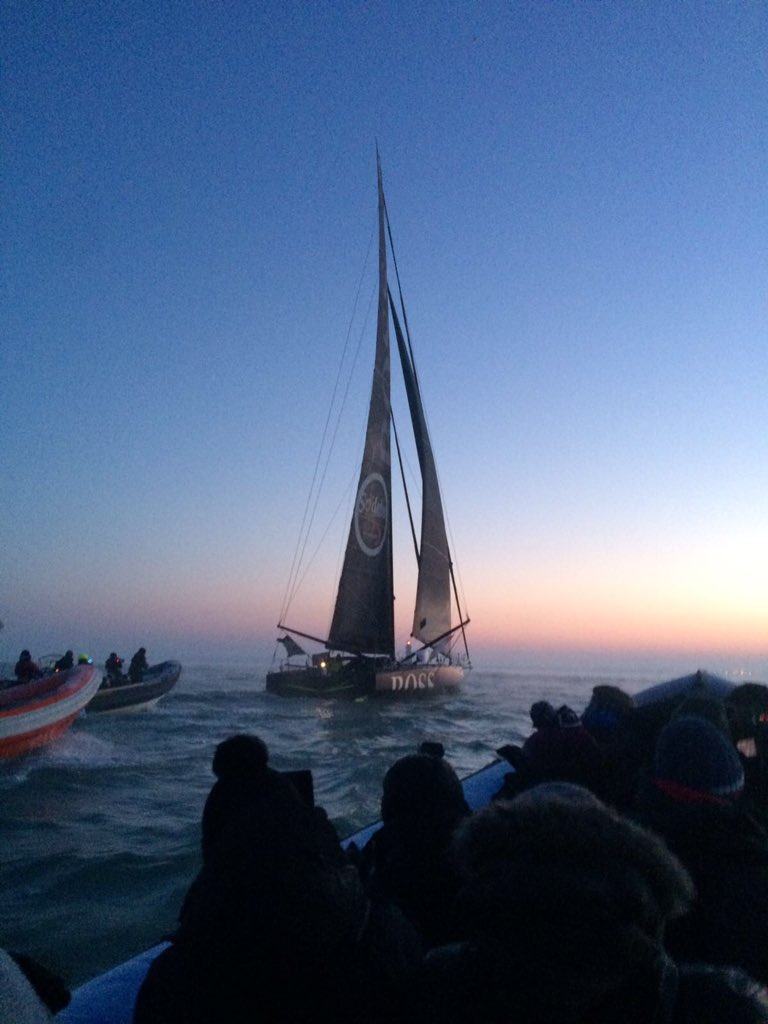 And here she is! HUGO BOSS reaching the finish after sailing around the world! #VG2016