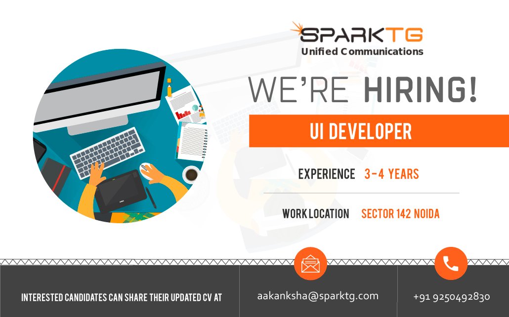 sparktg's tweet image. SPARK TG is HIRING UI Developer(Exp: 3-4 years)!! Company is based out at Noida Sec 142. Apply Soon!
#SparkTGServices #UI_Developer #Hiring