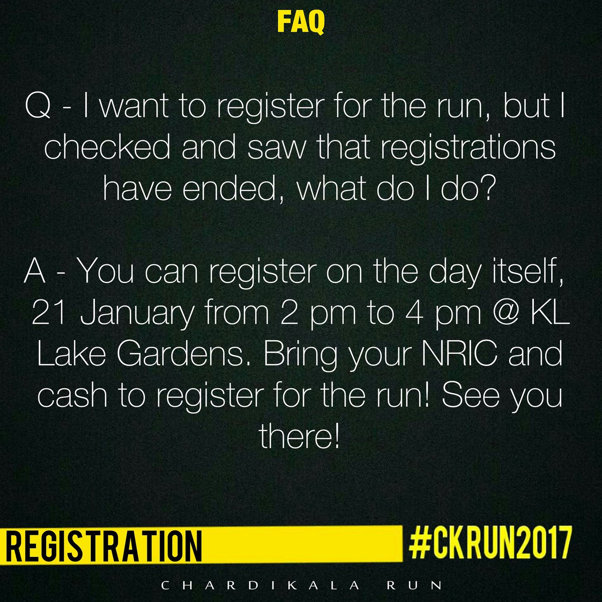 ChardikalaRun's tweet photo. First few #FAQ for #CKRUN2017 https://t.co/fvowfIzV5O