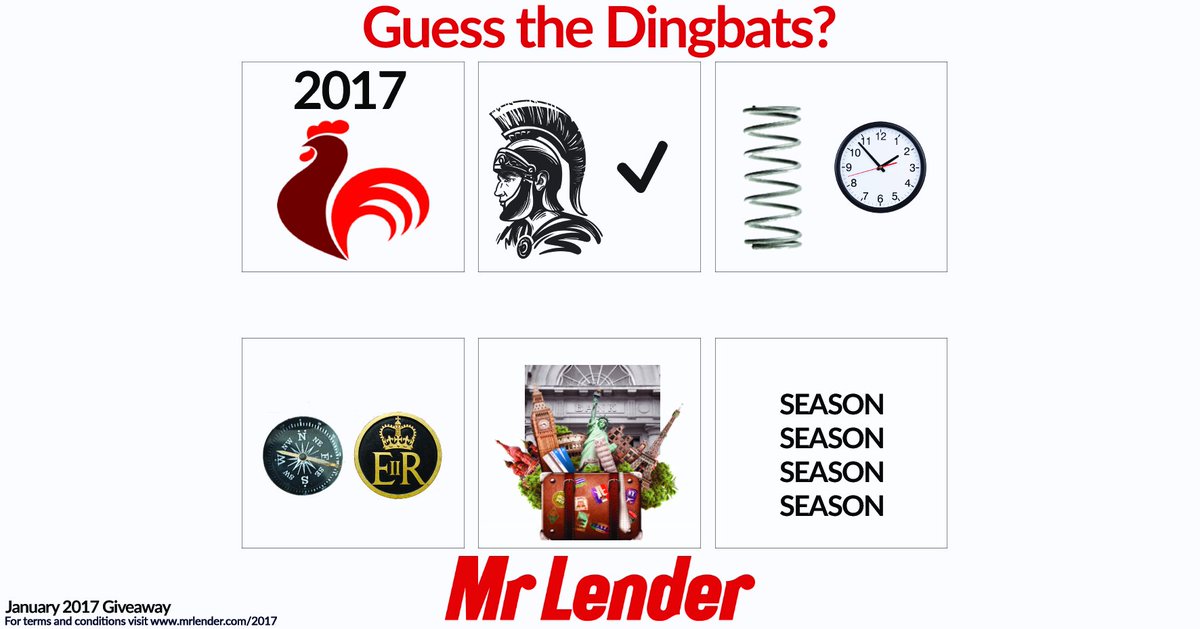 MrLender's tweet photo. It's almost the weekend and we're giving you another chance to enter the £2017 giveaway! Guess the dingbats and tell us your answers.  #RT https://t.co/xjWROUSLQu