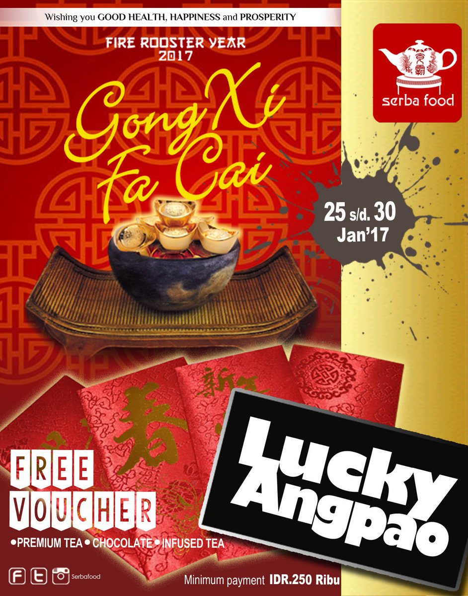 SerbaFood's tweet image. Gong Xi Fa Cai
.
.
Lucky Angpao 25 s/d 30 januari 2017
Free Vouvher ●Premium tea ●Chocolate ●Infused Tea

Yuk dateng ke @SerbaFood sekarang.