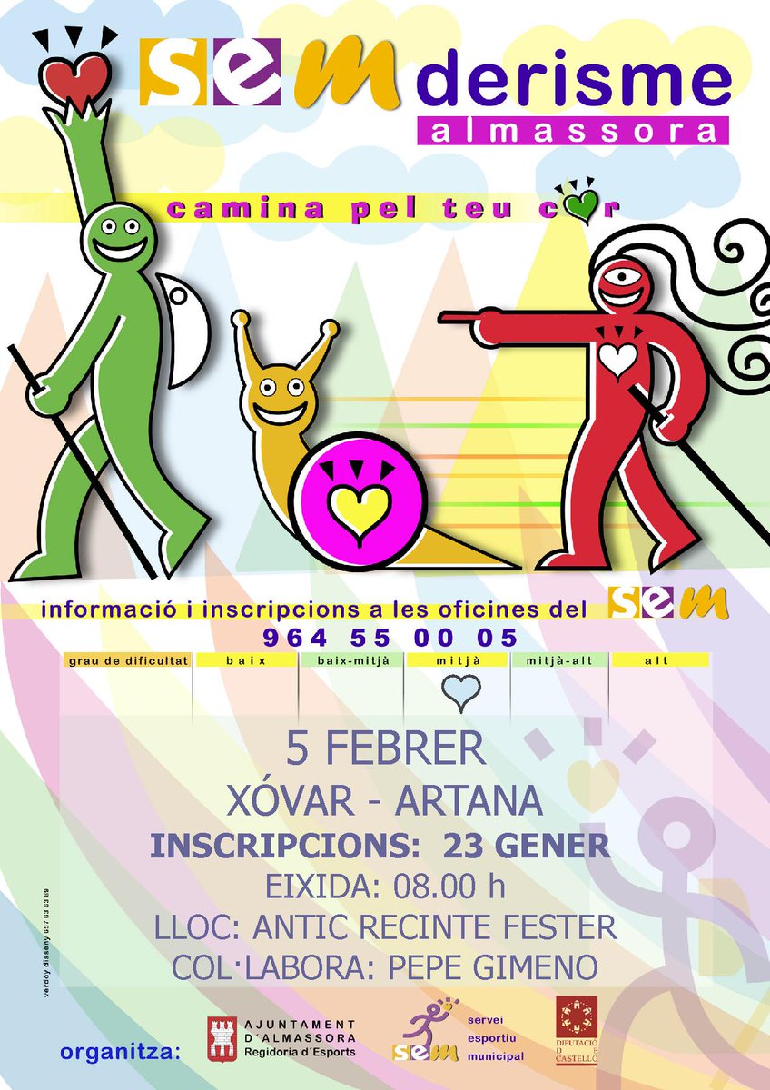 SEMAlmassora's tweet photo. El 23 de gener comencen les inscripcions per a l'eixida de senderisme del 5 de febre. Podeu apuntar-vos per internet o a la piscina coberta. https://t.co/KXeLbewNGk