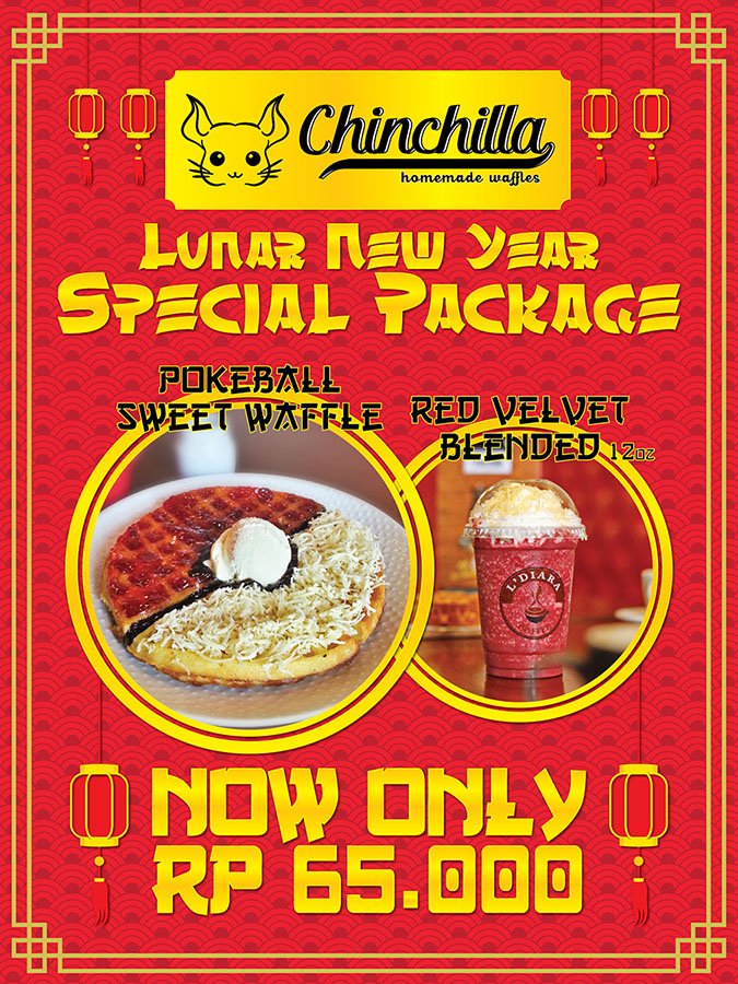 Start your day with our Lunar New Year Special Package!
 Pokeball Sweet Waffle and Red Velvet Blended (12oz) for only Rp 65.000,-
 SAVE 25%