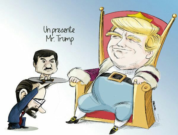 JuanYvesPalomar's tweet photo. #Carton; 
El chapo Guzman a Estados Unidos...
Llega Trump y @EPN le manda tributo... 

vía @qucho https://t.co/qE9gNxSYZD