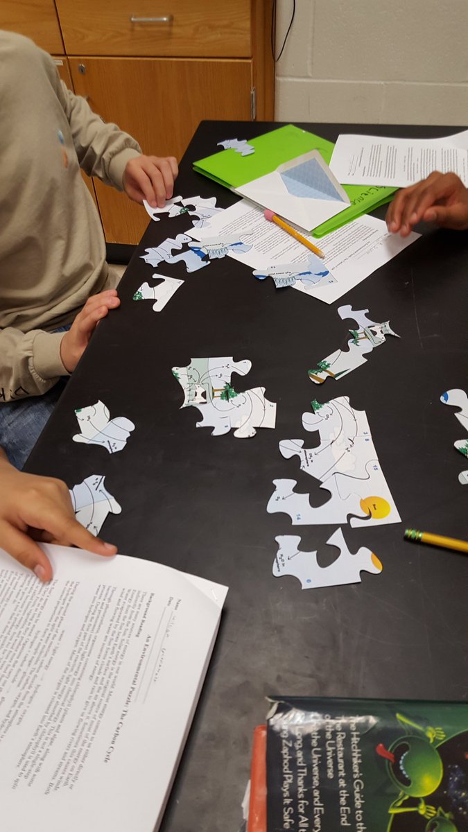 KurseNimmie64's tweet photo. Ss put together puzzle choosing true statements about carbon cycle. Pieces are chosen based on T statements #tjmsscience @NealCase https://t.co/at7IXogOx2