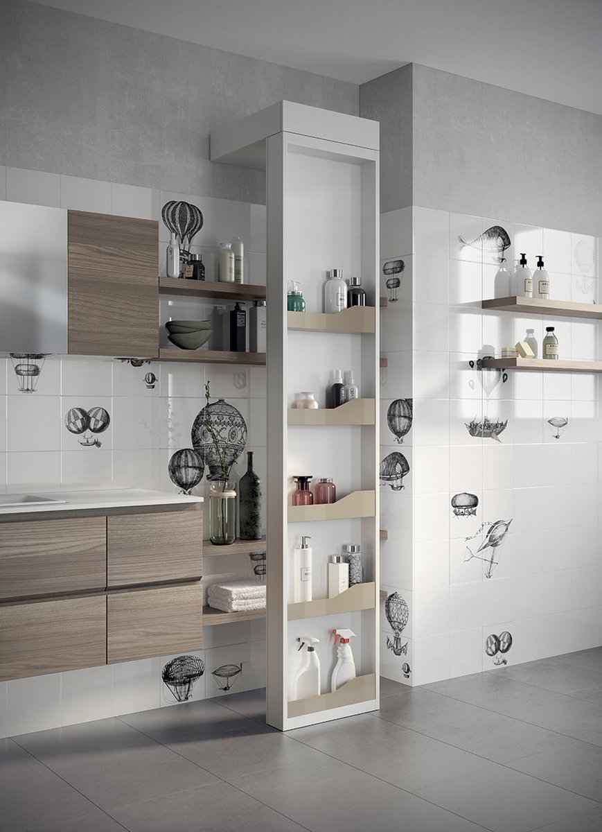 scavolini's tweet photo. For your new #LaundrySpace: “Around” revolving accessory storage wall with storage bowls, hooks, shelves and shelves @ilde_60 https://t.co/UFQcwuZOfW