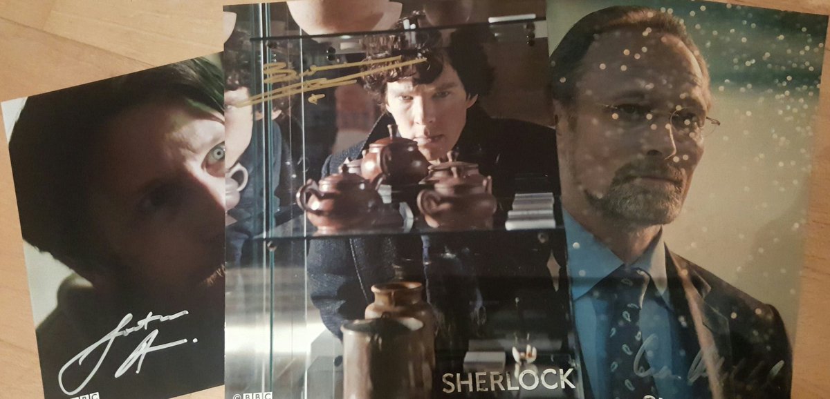 starfuryevents's tweet photo. Sherlock fans, competition time! Follow and retweet to win these pictures signed by Benedict Cumberbatch, Jonathan Aris &amp; Lars Mikkelsen https://t.co/ziEAaUCACd