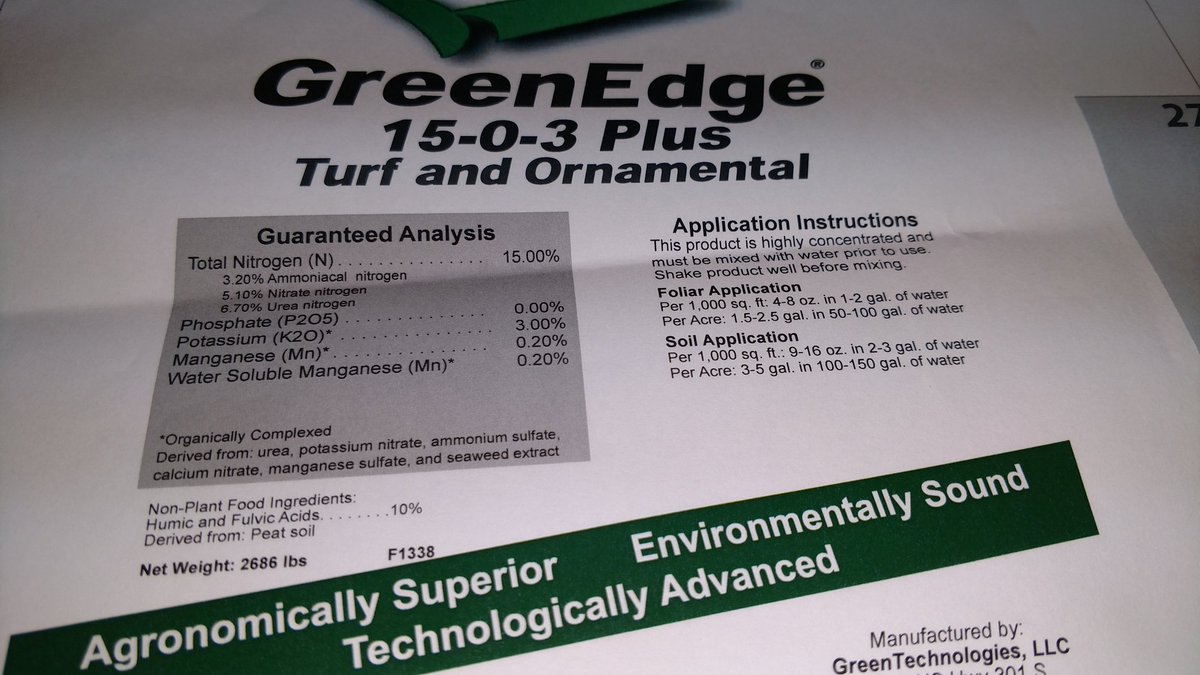 Product testing new foliar for @GreenEdge1. Potassium nitrate, ammonium sulfate, calcium nitrate, urea, manganese sulfate and sea weed