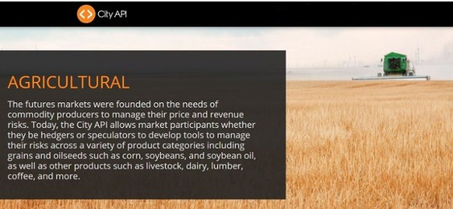 OptionsCity's tweet photo. Blog: Leveraging APIs in the Agricultural Markets. https://t.co/nkhApsDIbk #cityapi #api #fintech #RESTful https://t.co/SR8x5L0PoW