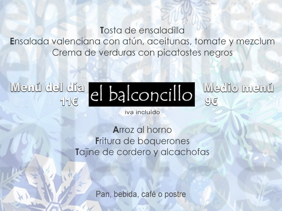 elbalconcillo's tweet photo. Agua, frío, granizo, #nieve, viento... un temporal que pide platos contundentes. ¿Arroz al horno? ¿Tajine de cordero? #Feliz viernes https://t.co/Ldhqgth0oX