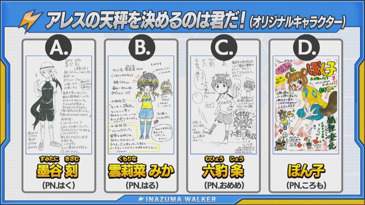 Twitter 上的 ゲームのはなし イナズマイレブン アレスの天秤 キャラクターコンテスト結果発表 六豹条 と ぽん子 がゲームとアニメに登場することが決定 T Co G1lsaewzcj Twitter